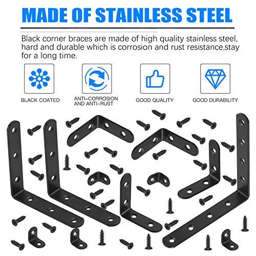 Glarks 130Pcs Black L Bracket Right Angle Corner Brace Joint With Mounting Screws - 20mm 50mm 100mm 125mm for Wood Chair Bookshelf Board Window Furniture Cabinet - size: 4 Size L Bracket Set