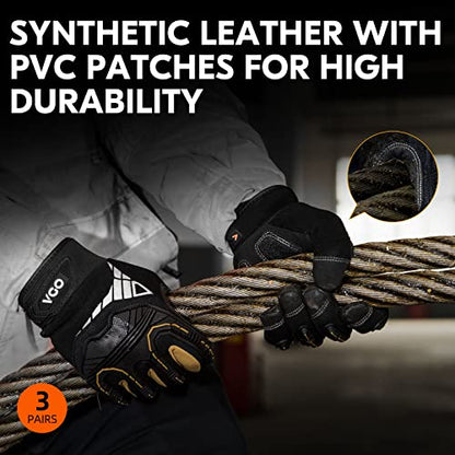 Vgo... 3-Pairs Heavy Duty Synthetic Leather Work Gloves, Impact Protection Mechanic Gloves, Rigger Gloves,Vibration Reduction, Touchscreen Capable (Size M, Black, SL8849) - color: Black-regular, size: Medium (3 Pairs)