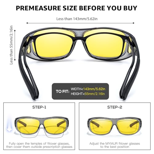 Myiaur Night Vision Glasses for Men Women, Polarized Fit Over Wrap Around Driving Glasses, Anti Glare and UV400 Protection - color: A04 Cleargrey/ Yellow Night Vision Glasses