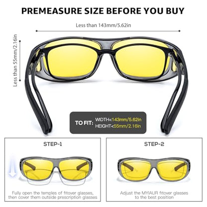 Myiaur Night Vision Glasses for Men Women, Polarized Fit Over Wrap Around Driving Glasses, Anti Glare and UV400 Protection - color: A04 Cleargrey/ Yellow Night Vision Glasses