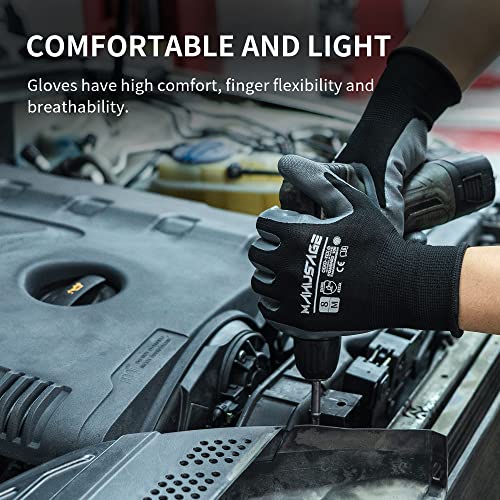 Manusage Safety Work Gloves, Premium Nylon Black Seamless Knit Glove with Nitrile Coated Smooth Grip on Palm & Fingers, Lightweight, Breathable, Machine Washable, Size XXL, 6-Pairs - color: Black, size: XX-Large, style: 6 Pairs