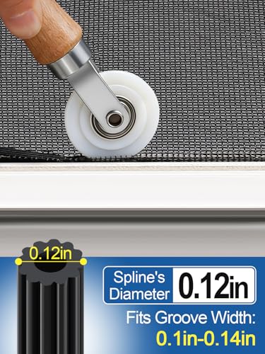 Screen Repair Kit - 3 in 1 Screen Tools Including Roller, 0.12in x 32.8ft Spline, Removal Hook for Replacing & Installing Door Window Screens - size: 0.12in x 32.8ft