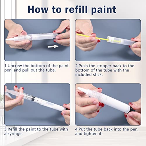 LANBEIDE Touch Up Paint Pen - Fillable Brush Pens 5Pcs for Drywall Repair, Wall, Furniture, Cabinet, Wood Floor, Window, 6ML - size: 5 Count (11 Pcs Kit)