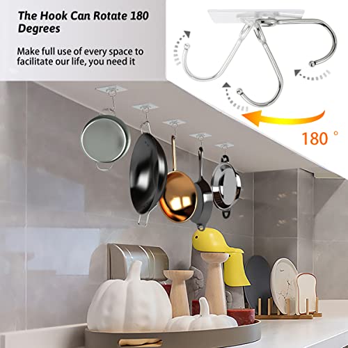 DKHDBD Large Adhesive Hooks, 16-Pack Hold 33lb(Max) Heavy Duty Sticky Hooks, Waterproof Transparent Hooks for Hanging, Self-Adhesive Traceless Clear Wall Hooks to Use for Keys Robe & Towel