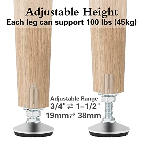 4 Set M10 Adjustable Leveling Feet, Heavy Duty Height Adjuster Furniture Leveler Foot With T Nut, Screw On Cabinet Restaurant Table Chair Self Levelers Leg (2 Base Dia & Thread Length, Silver) - style: Silver Stable Leg Levelers