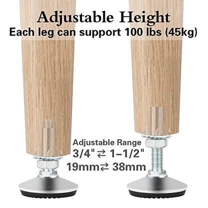 4 Set M10 Adjustable Leveling Feet, Heavy Duty Height Adjuster Furniture Leveler Foot With T Nut, Screw On Cabinet Restaurant Table Chair Self Levelers Leg (2 Base Dia & Thread Length, Silver) - style: Silver Stable Leg Levelers
