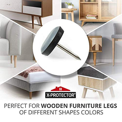 Chair Glides X-PROTECTOR – 0.75" Furniture Glides 40 pcs – Grey Nail-on Chair Sliders – Premium Chair Leg Floor Protectors – Slide Effortlessly with Leg Pads That Protect Your Floor! - size: 0.75" 40 PCS Grey