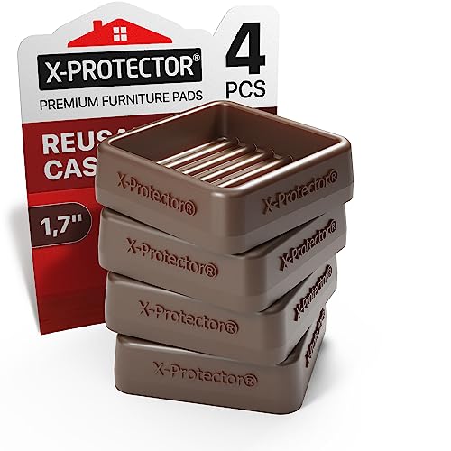 Furniture Cups X-PROTECTOR – 1.7" Caster Cups 4 PCS – Lined Furniture Coasters – Ideal Bed Stoppers – Non Skid Furniture Pads with a Perfect Design – Rubber Furniture Pads - Protect Any Flooring! - size: 4 PCS, 1.7" x 1.7"