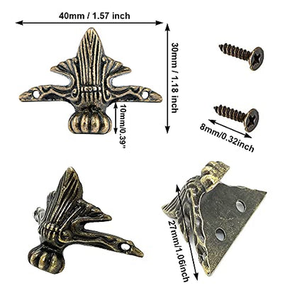 Antique Lock Latch Hasp Hinges Drawer Handle Box Corner Protectors and Feet Legs Hardware Kit Decorative for Wooden Case Jewelry Box Chest Storage Drawer Cabinet DIY, with Screws