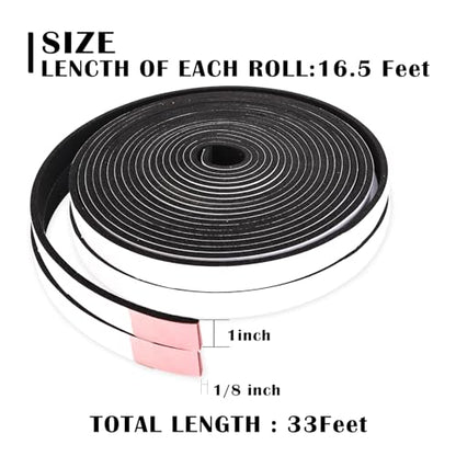 1 inch Wide x 1/8 inch Thick Foam Tape Single Sided,Closed Cell Door Insulation Strip with Self-Adhesive, Soundproofing Black Foam Weather Stripping for Window, High Density Weathestrip 33 Feet - size: 1In x 1/8In x 33Ft