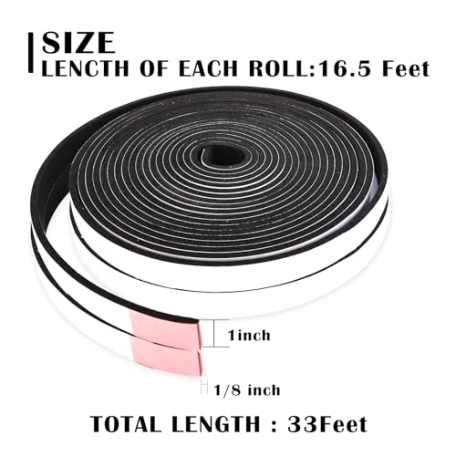 1 inch Wide x 1/8 inch Thick Foam Tape Single Sided,Closed Cell Door Insulation Strip with Self-Adhesive, Soundproofing Black Foam Weather Stripping for Window, High Density Weathestrip 33 Feet - size: 1In x 1/8In x 33Ft