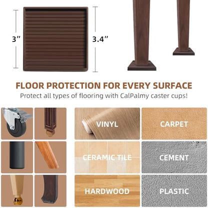 CalPalmy 3X3 Square Rubber Furniture Caster Cups with Anti-Sliding Floor Grip (Set of 8) - Customer Trusted Floor Pads for Furniture Legs and Furniture Floor Protectors - size: 3" x 3"
