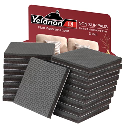 Yelanon Non Slip Furniture Pads -18pcs 3" Grippers Hardwood Floors, Non Skid for Furniture Legs,Self Adhesive Rubber Furniture Feet, Anti Slide Furniture Floors Protectors for Keep Couch Stoppers - size: 18pcs 3" Square