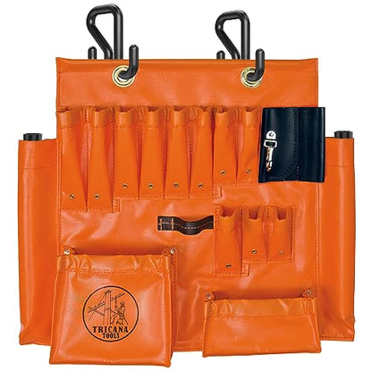 Lineman Tool Board, Aerial Apron, Bucket Truck Tools Organizer with Over 16 Pockets, Tool Organizer for Bucket Trucks and Lineman, Includes Two 2” Bucket Hooks - size: 16 Pockets