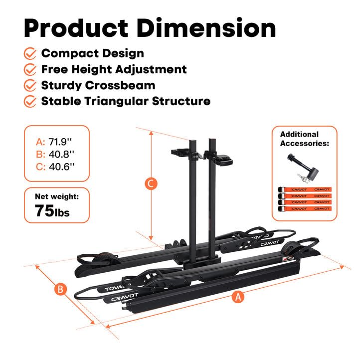 CRAVOT CyberRack E2 Ebike Rack, 200 lbs Capacity Foldable Bike Racks for Tow Hitch Heavy Electric Bike Carrier for 2 E-Bike, Up to 5-inch Fat Tire 2'' Receiver - style: E2-25-200lbs