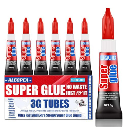 3 Gram (Pack of 6) Single Use Super Glue Liquid, Super Fast, Thin & Strong Adhesive Superglue, Cyanoacrylate Glue for Hard Plastics, DIY Craft, Ceramics, Leather, Metal Etc - size: Pack of 6, style: Liquid