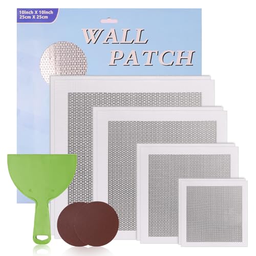 Wall Repair Patch Kit Upgraded Size, 8 Psc 10/8/6/4 inch Self Adhesive Pieces Aluminum Drywall Repair Kit, with Its Own Large Squeegee and Scraping - size: 8 Pack 4/6/8/10 Inch
