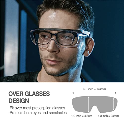 DEX FIT Safety Glasses Over Eyeglasses SG210N - Anti-Fog & Scratch Resistant Z87.1 Certified, Adjustable Temples, Side Shields, UV Protection, Clear Lens PPE for Men & Women; Black & Gray, 1 PC - color: Black/Gray - Clear, size: 1 PC