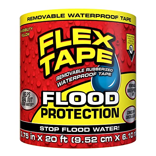 Flex Tape Flood Protection, 3.75 in x 20 ft, Waterproof Rubberized Tape, Removable, Use on Windows, Doors, Garage Doors, Casings, Thresholds, Conduits, Vents, Ducts - style: 3.75" x 20'