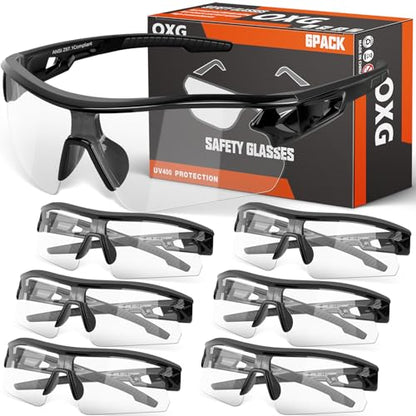 OXG 6 Pack Safety Glasses for Men Women, ANSI Z87.1 Work Glasses Anti Scratch Protective Eyewear with UV400 Protection - color: Clear