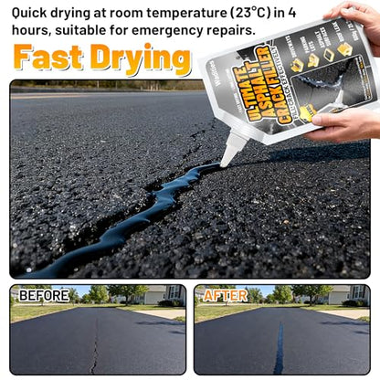 Asphalt Crack Filler, 2.65LB High Elasticity Cement Crack Filler, Self Leveling Waterproof Repair Sealant for Driveway, Walkway, Blacktop Concrete Joint, Outdoor Quick Drying Sealer - Black - style: 2pcs, 2.65LB