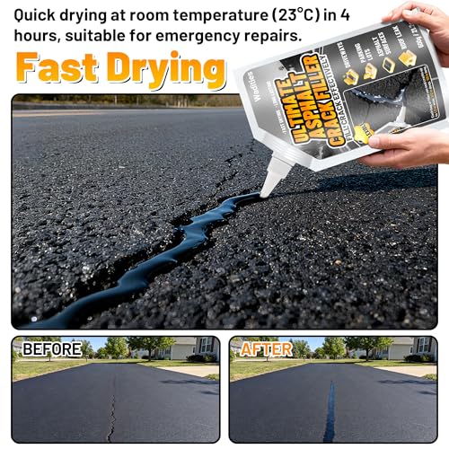 Asphalt Crack Filler, 5.3LB High Elasticity Cement Crack Filler, Self Leveling Waterproof Repair Sealant for Driveway, Walkway, Blacktop Concrete Joint, Outdoor Quick Drying Sealer - Black - style: 4pcs, 5.3LB