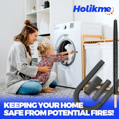 Holikme 2 Pieces Dryer Vent Cleaner Kit, Dryer Lint Vacuum Attachment and Flexible Dryer Lint Brush, Dryer Vent Vacuum Hose Attachment,Black - color: Black