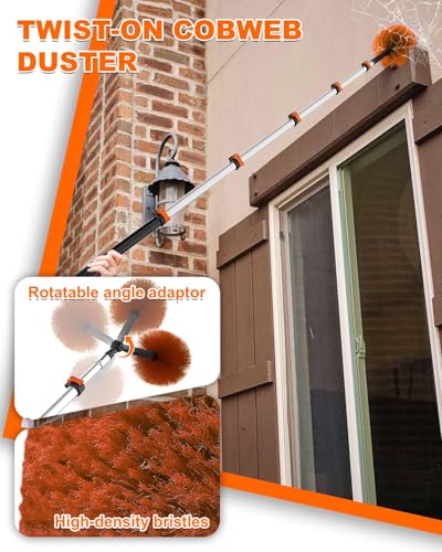 30Ft Reach Solar Panel Cleaning Brush Kit with 5-24ft Telescoping Pole, Water Fed Window Cleaner Tool with 20" Brush, Soap Dispenser, Cobweb Duster, Squeegee for Roof, RV, Gutter, Boat, Deck - color: Orange