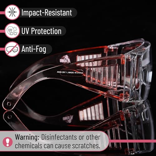 UNCO- Safety Goggles Over Glasses, Protective Goggles, Anti Fog, Work, Safety Glasses Over - color: Light Pink, size: 2 Pack