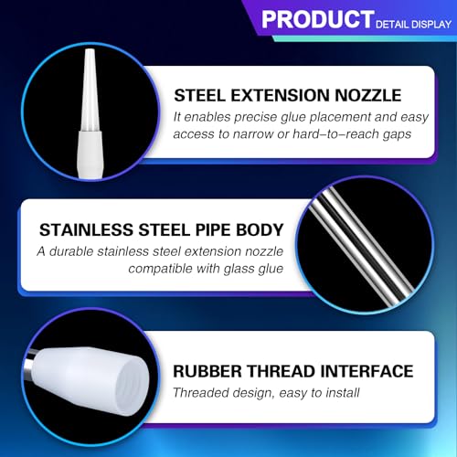 JL&LOVE Two Glass Glue nozzles, one Straight and one Curved,long sausage glue nozzle,stainless steel material,caulking nozzle extension,Sealing for special places