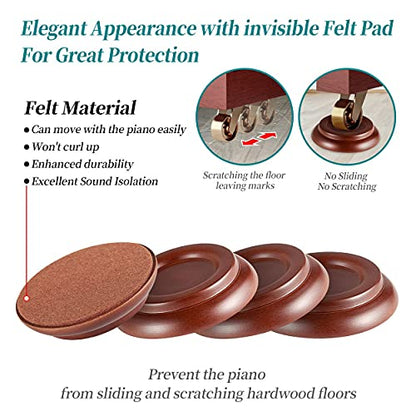 Piano Caster Cups - Upright Piano Wheel Floor Protectors Piano Coasters .Set of 4 - color: Brown