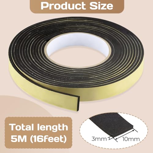 Foam Insulation Tape 0.12'' x 0.39" x 16Ft Density Foam Adhesive Soundproofing Waterproofing Weather Sealin Car Speaker Sealing Tape Weather Stripping Door Seal (16Ft x 0.12'' x 0.39") - color: 16Ft x 0.12'' x 0.39"
