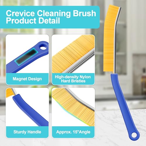 JOYMOOP 4 Pack Crevice Cleaning Brush, Blue Hard Bristle Grout Brush, House Cleaning Supplies, Magnetic Gap Cleaning Brush for Kitchen, Bathroom, Window, Toilet, Multifunctional Cleaning Tools - color: Blue, size: 4 Pack