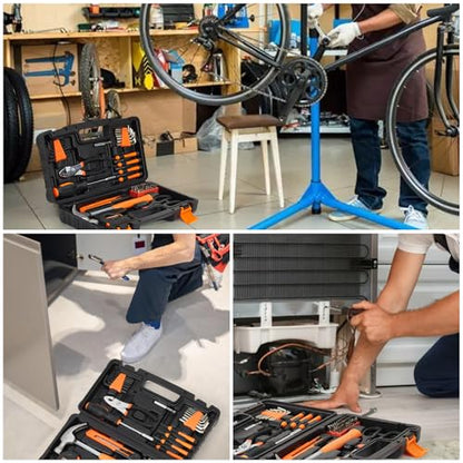 57 Piece Tool Set, Mechanics Tool Set, Portable Small Tool Kit, General Household Hand Kit with Plastic Toolbox Storage Case Orange for Home Maintenance, Drive Tools