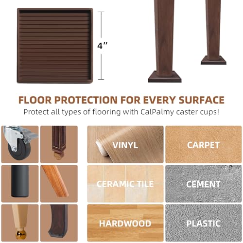 CalPalmy 4X4 Square Rubber Furniture Caster Cups with Anti-Sliding Floor Grip (Set of 8) - Customer Trusted Floor Pads for Furniture Legs and Furniture Floor Protectors - size: 4" x 4"