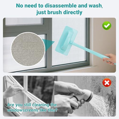 Window Cleaner Tool, Window Screen Cleaner and 3 Pack Track Cleaning Brush with 6 Replacement Cleaning Cloths, Detachable Window Cleaner Tool with Wet and Dry Dual-Use