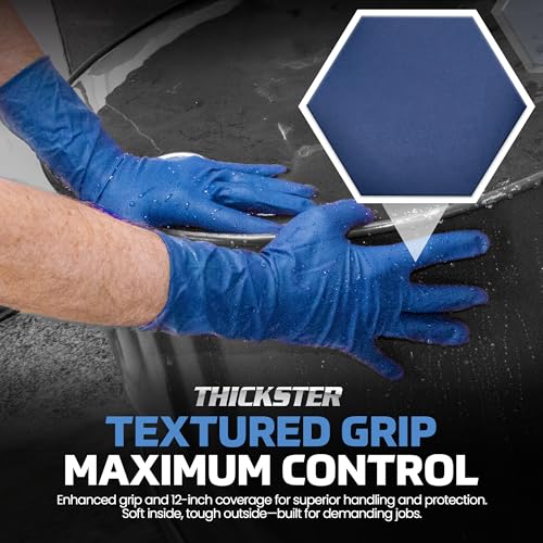 Thickster Powder-Free Exam Grade Latex Disposable Gloves. Size Medium. Blue, 14 mil Thickness, 12" Length. Fully Textured for Superior Grip. Single Use. Pack of 50. (6602-20) - size: Medium (Pack of 50)