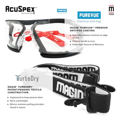 MAGID AcuSpex Frameless Clear Safety Glasses,TurboDry Strap, ESX4020