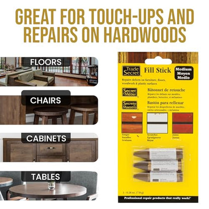Wood Scratch Repair Fill Stick for Medium Toned Surfaces (Set of 3), Great for Touch-Ups and Repairs on Hardwoods Floors, Furniture, Cabinets and Plastic Surfaces. - color: Medium Tones