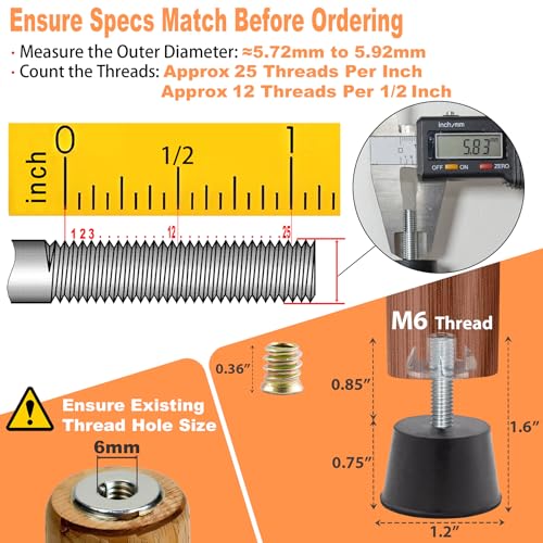 NEWBYTEK M6 Thread Rubber Furniture Leveling Feet Screw in Threaded Furniture Levelers Adjustable Table Chair Levelers Feet Glides for Chairs Tables Cabinet Patio - 16 Pack - size: M6 Thread,16 Pack