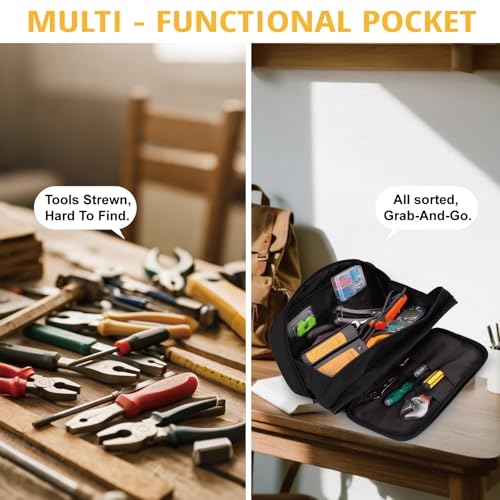 Tactical Tool Bag for Men,Wide Mouth Tool Pouch with Water-Resistant, Multi-purpose Range Bags with Zipper Handle,Heavy Duty Small Tool box organizer for Repairman, Carpenters, Handyman - color: Black