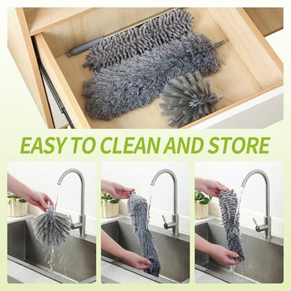 IVYROLL Cobweb Duster with Extension Pole, 100'' Microfiber & Chenille Ceiling Cleaner Kit, Reusable Feather Duster, Bendable, Washable - color: Set E: Spider Web Brush & Ceiling Duster & Chenille Duster