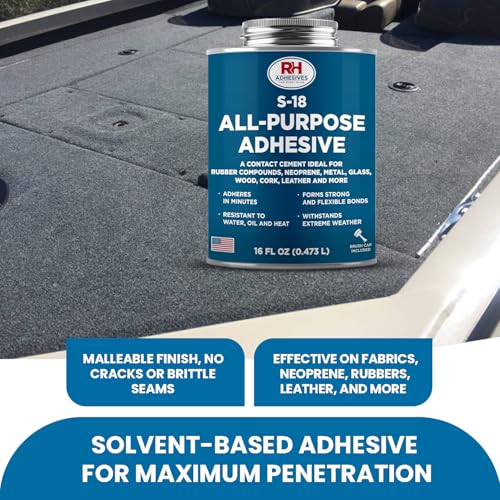 S-18 All-Purpose Adhesive, 16 oz. can - Multi-Purpose, Rubber, Metal, Leather, Felt, Wood, Neoprene, Glass, Flexible, Waterproof, Long Lasting - RH Adhesives - size: 16 oz