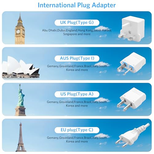 BESTEK European Travel Plug Adapter: - 4 Outlets 4 USB Ports (2 USB C) with 3.6FT Wrapped Short Extension Cord, Small Portable Desktop Charging Station, Compact for Hotel Travel Cruise Essentials