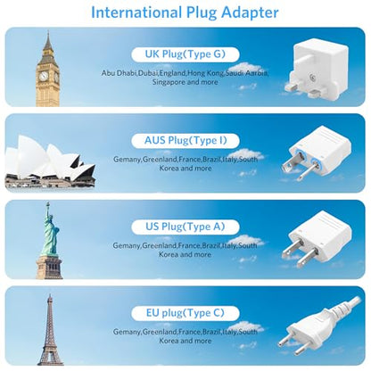 BESTEK European Travel Plug Adapter: - 4 Outlets 4 USB Ports (2 USB C) with 3.6FT Wrapped Short Extension Cord, Small Portable Desktop Charging Station, Compact for Hotel Travel Cruise Essentials