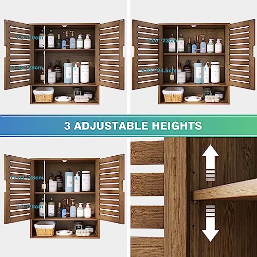 SMIBUY Bathroom Cabinet Wall Mounted, Bamboo Over-The-Toilet Storage Organizer, Space Saver Medicine Cabinet with 2 Door and Adjustable Shelves (Walnut) - color: Walnut
