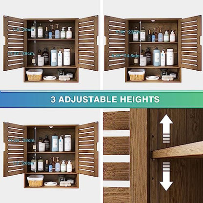 SMIBUY Bathroom Cabinet Wall Mounted, Bamboo Over-The-Toilet Storage Organizer, Space Saver Medicine Cabinet with 2 Door and Adjustable Shelves (Walnut) - color: Walnut