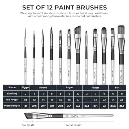 Nicpro 12PCS Artist Paint Brush Set, Craft Paint Brushes for Acrylic Painting, Oil, Watercolor, Gouache, Tempera, Face, Body, Fabric, Leather, Model, Art Supplies Paintbrushes for Artists Beginners - color: Silver