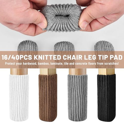 16 PCS Grey Furniture Leg Socks - Knitted Chair Leg Floor Protectors for Hardwood Floors - Fits Round and Square Legs - High Elastic Bar Stool Chair Leg Covers Furniture Caps Set for All Shapes - size: 16 Pcs Grey