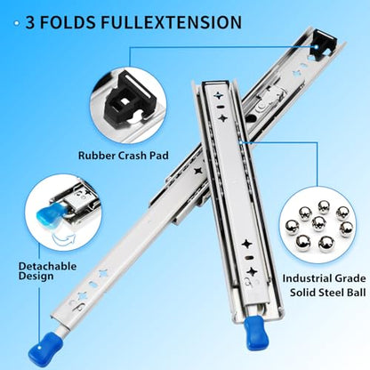 YENUO Heavy Duty Locking Drawer Slides Full Extension Runners with Lock 12 14 16 18 20 22 24 26 28 30 32 34 36 38 40 Inch Side Mount Ball Bearing Rails Track Glides 250 Lbs 1 Pair(W:53mm, 14 Inch) - size: 14 Inch, style: Load:250 lb (With lock) -W:53mm